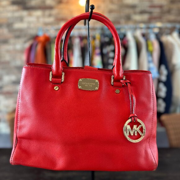 Michael Kors Handbags - Michael Kors Red Leather Tote Bag